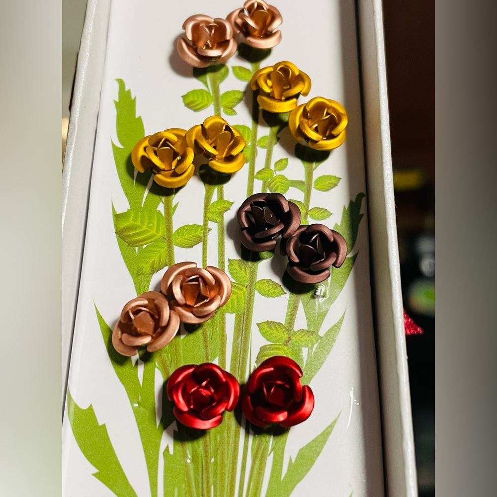 Metallic Rose earring buds set of six pairs